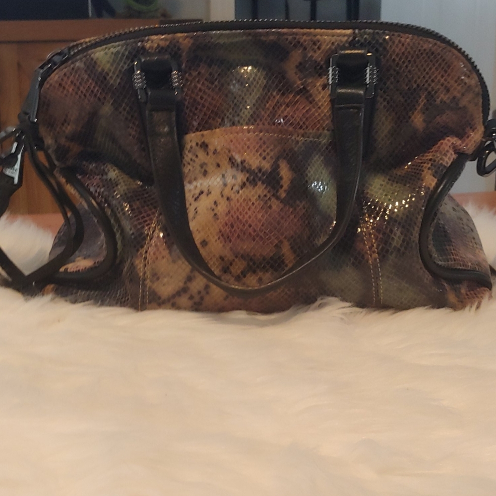 Multi coloured snake print purse